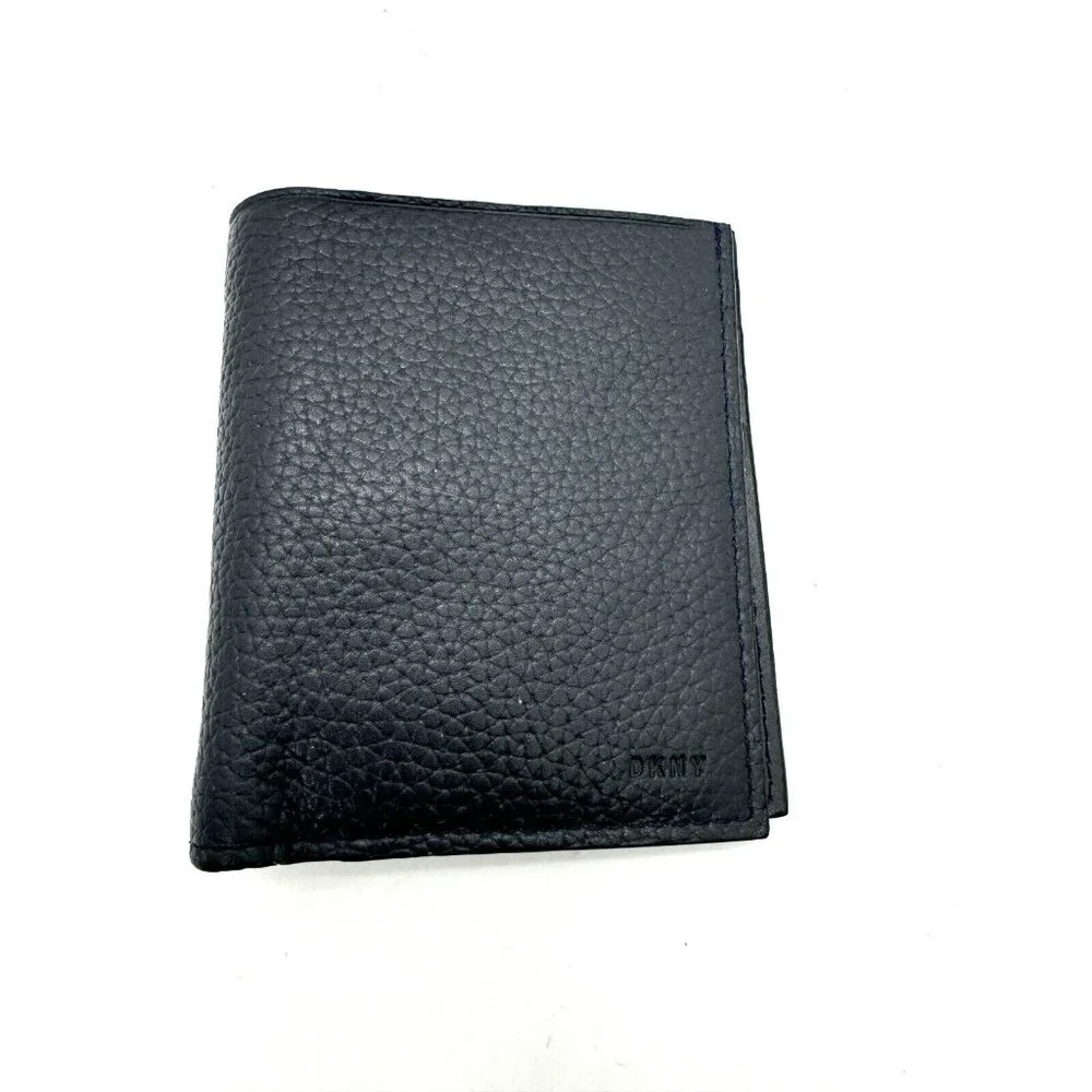 DKNY pebbled faux-leather foldable men's wallet cardcase RFID- Black/Dark navy
